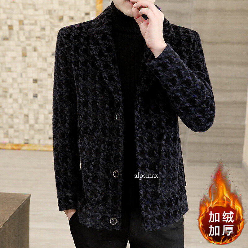 Winter Wool Coat Men's Short Woolen Coat Men's Faux Mink Fur Thick Casual Jacket