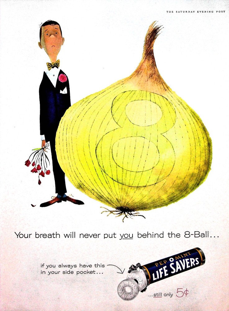 Original Vintage Life Savers Ad: Your breath will never put you behind, Onion
