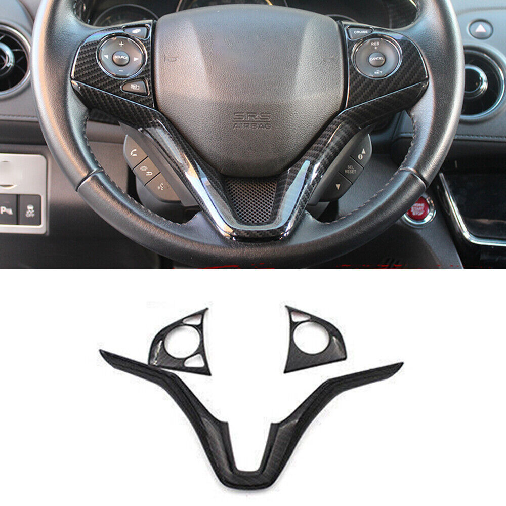 3x For Honda HR-V Vezel 2016-22 Carbon Fiber ABS Inner Cover Steering Wheel Trim