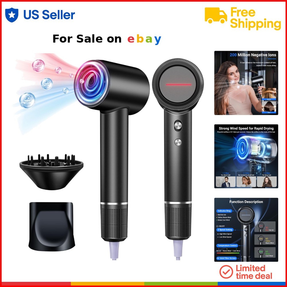 Hair Dryer Plastic 210000RPM High-Speed Ionic Fast Dry Salon Home Travel