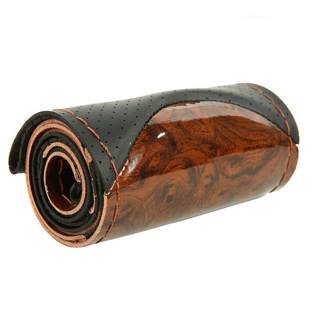 Wood Grain Car Steering Wheel Cover Breathable Leather Anti-slip Accessories US