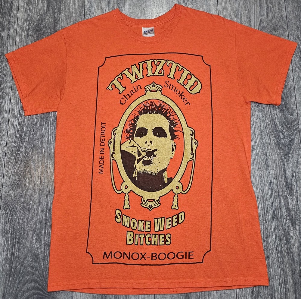 Vtg Twiztid Chain Smoker Monox-Boogie T Shirt Orange Double Sided Men's Med RARE