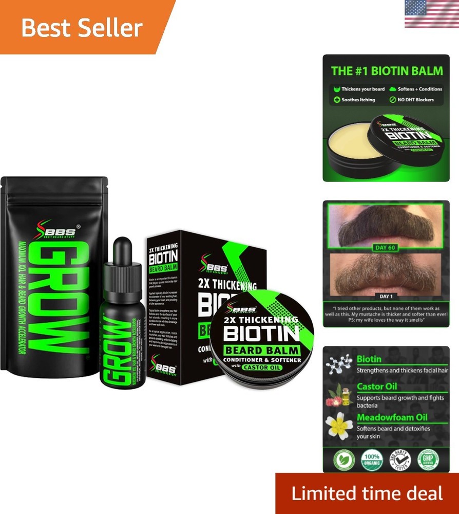 GROW Maximum XXL Beard Growth Package: Serum & 2X Biotin Balm for Fuller Beards