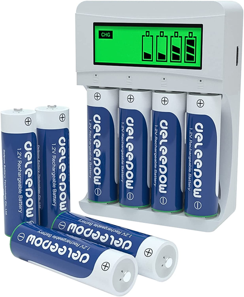 AA Rechargeable Batteries Ni-Mh 3300Mah 1200 Cycles (8Pcs) with LCD Smart Batter