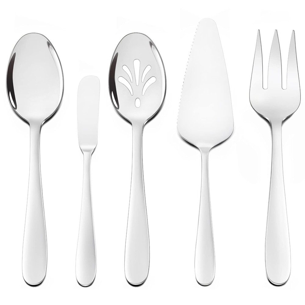 Heavy Duty 5-Piece Serving Utensils, Solid Stainless Steel Serving Spoon Fork...