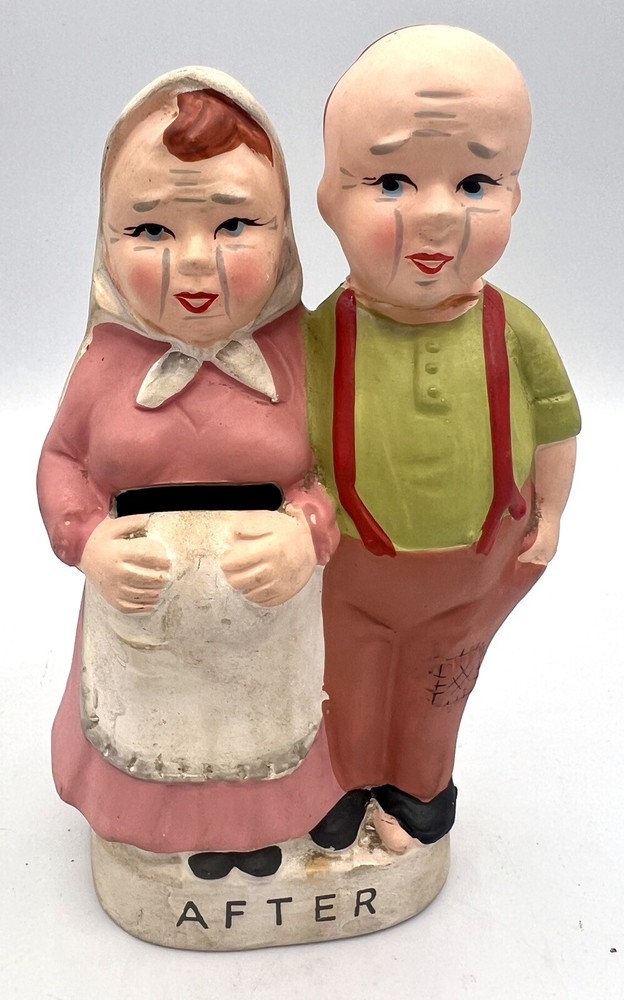 Vintage Japanese Ceramic Bisque Wedding Figurine Topper Bank Repaired