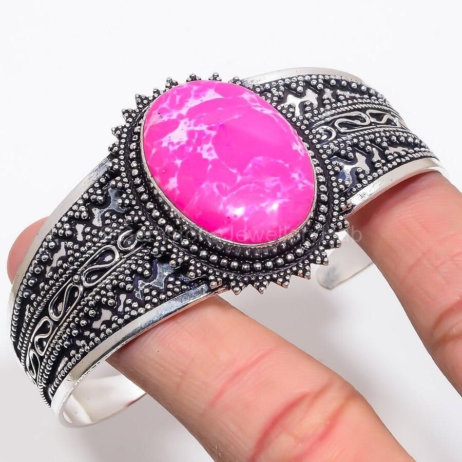 Christmas Sale 925 Silver December pink turquoise Gemstone Unique Boho New Cuff-image