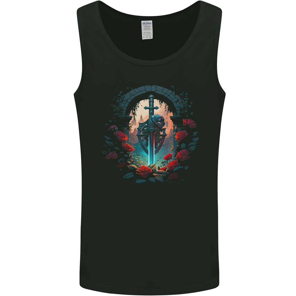A Gothic Medieval Sword and Skull Mens Vest Tank Top
