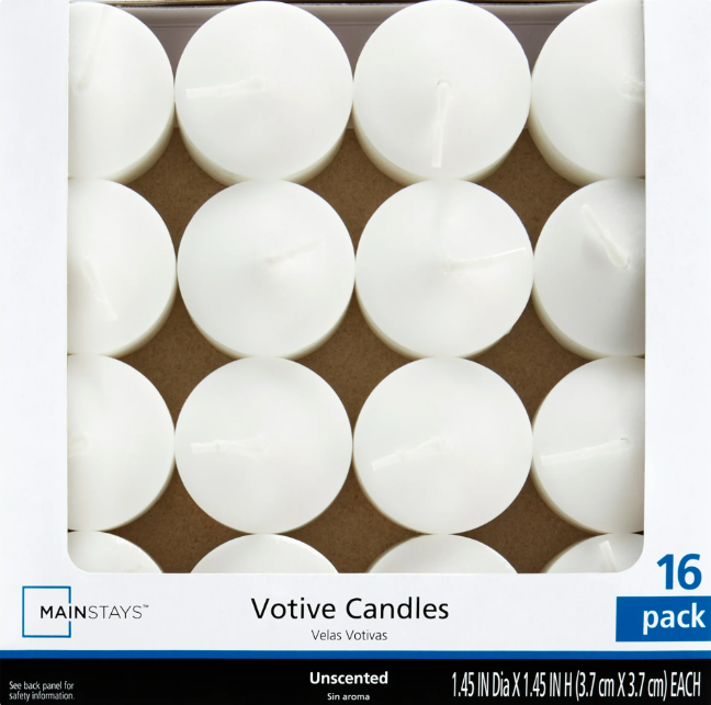Mainstays 16-Count Unscented White Votive Candles for Home Decor