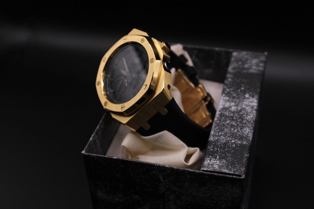 Custom Gold G-Shock GA-2100 CasiOak with Black Rubber and Stainless Steel