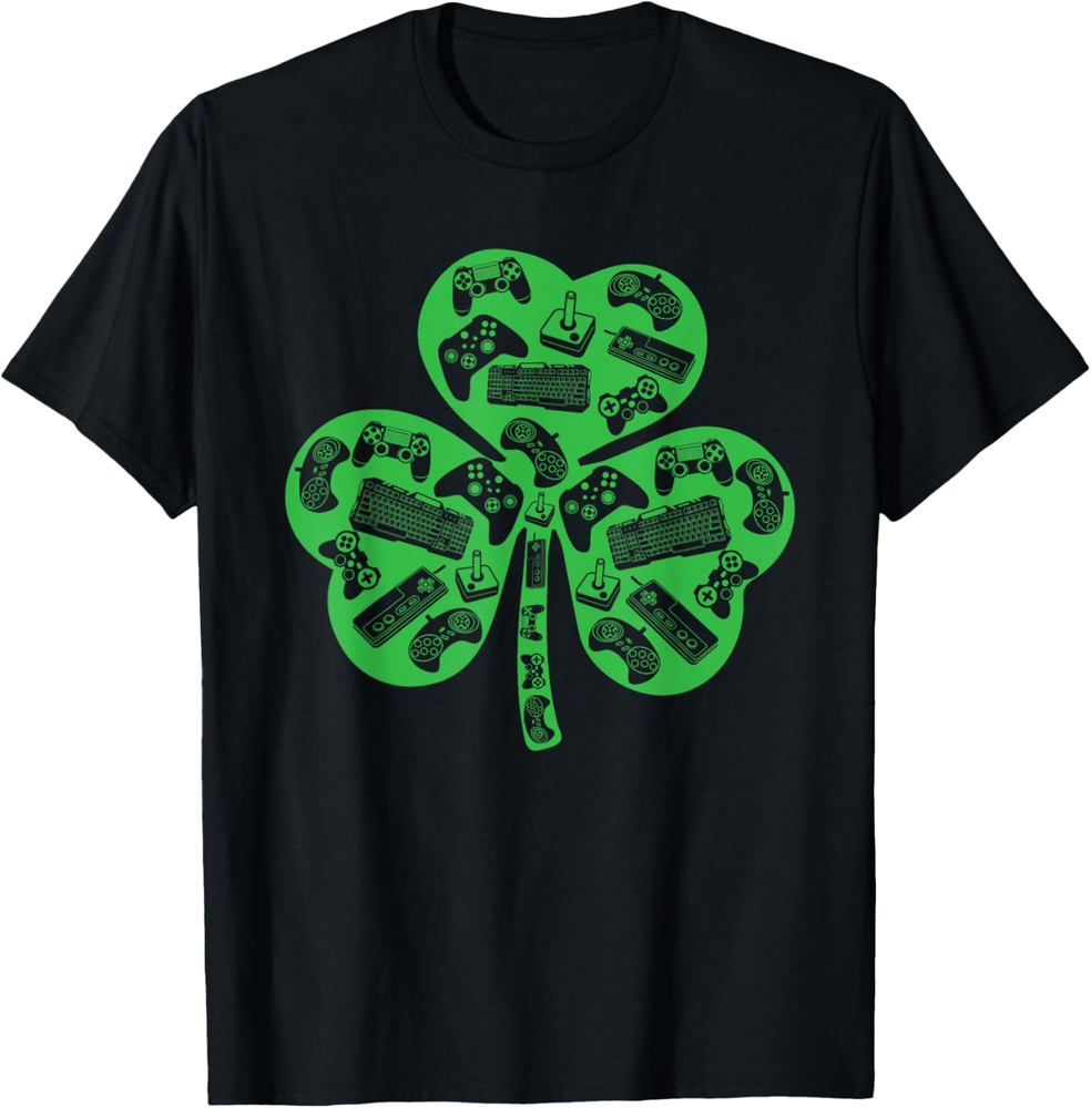 Boys Gamer Gift Game Shamrock St Patricks Day Irish Men Kids T Shirt