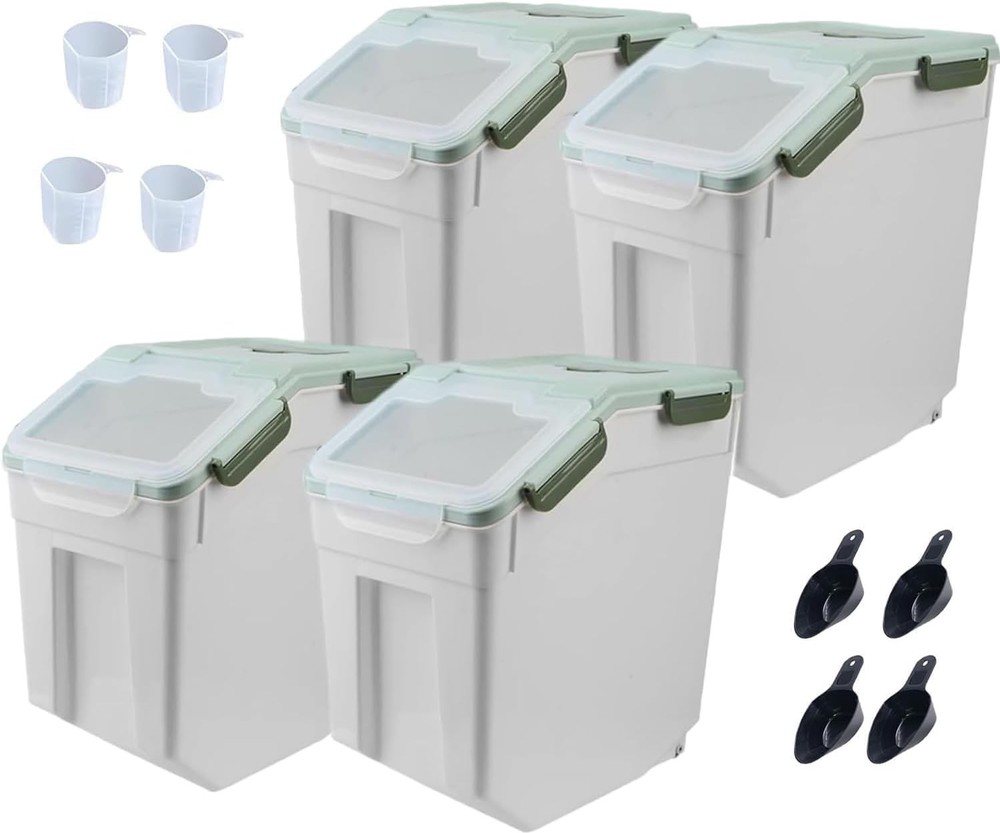 25LB Large Flour Storage Container Bin,Green Airtight Plastic W/ Wheels Seal