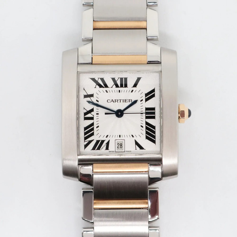 2000's Mint Cartier W51005Q4 Tank Francaise 28mm Steel Silver Guilloche Watch