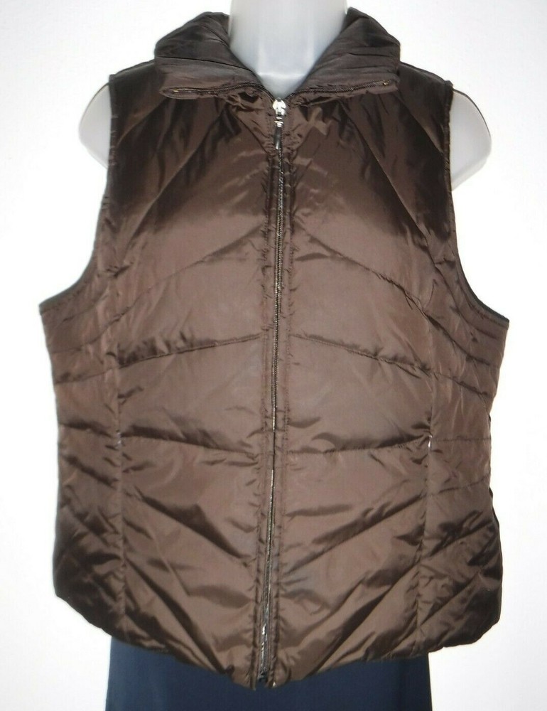 Kenneth Cole Reaction Womens Quilted Down Puffer Vest Brown Large-image