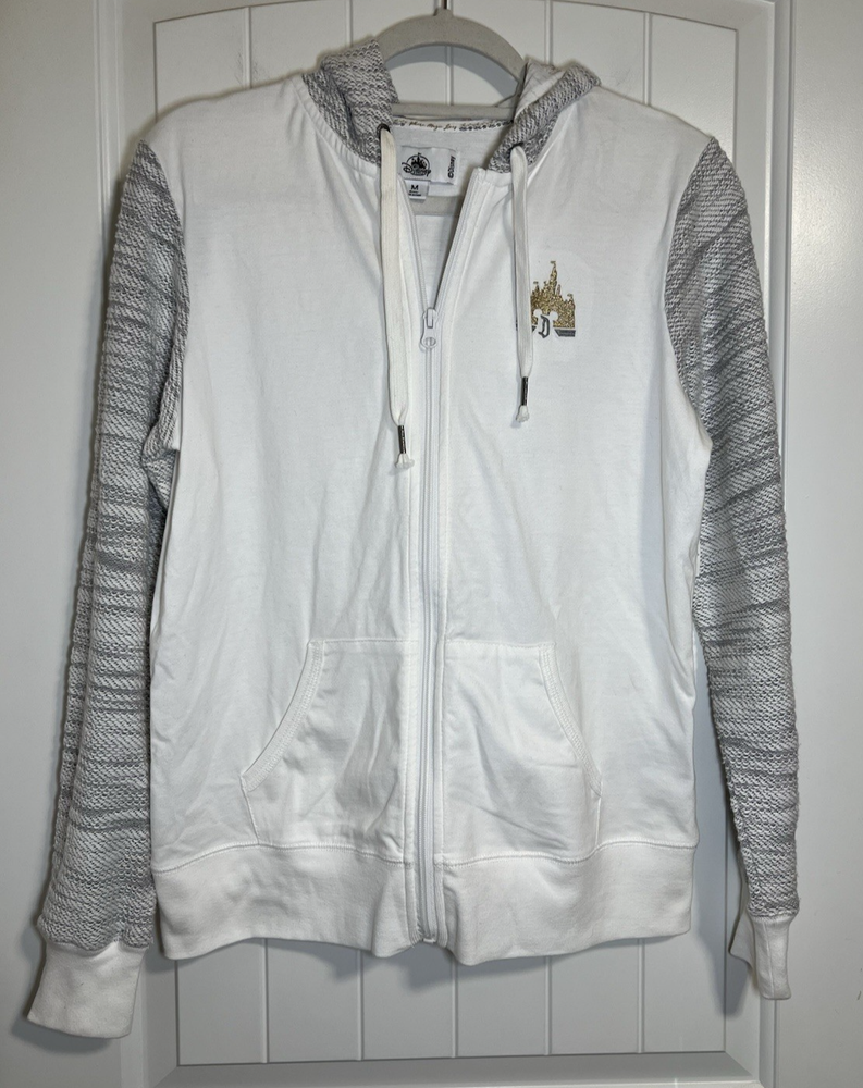 Disneyland Womens Medium White Castle Full Zip Hoodie Sweater NWT