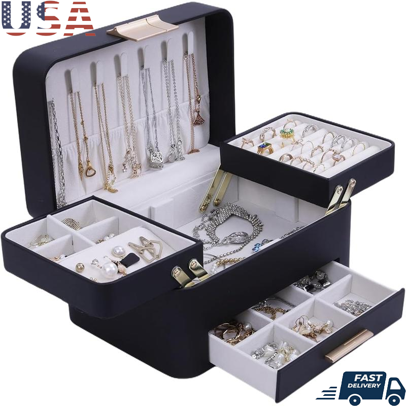 3-Layer Jewelry Organizer Box for Rings Earrings Necklaces – Perfect Storage Gift