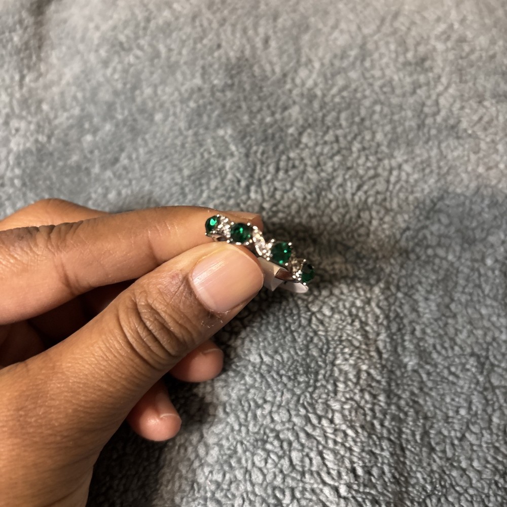 Silver Plated Emerald & Zircon Ring - Elegant Costume Jewelry