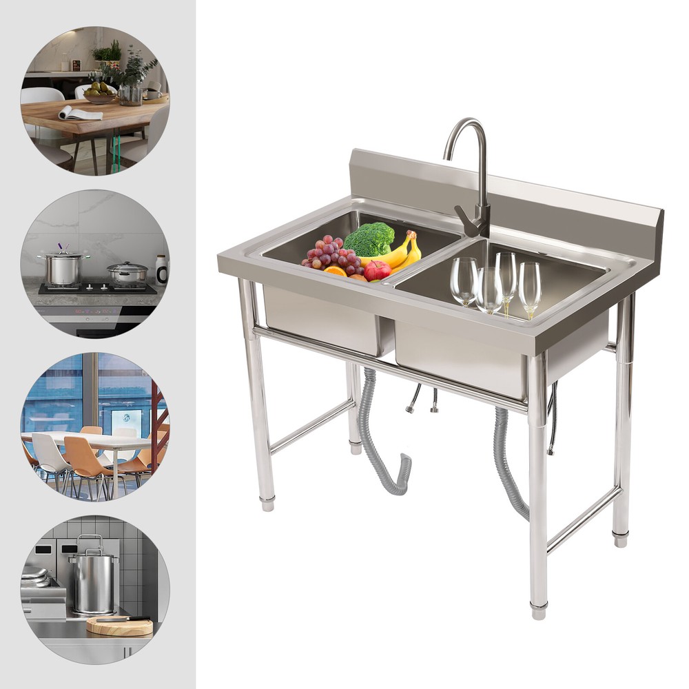 Commercial Double Compartment Stainless Steel Utility Sink for Restaurants  