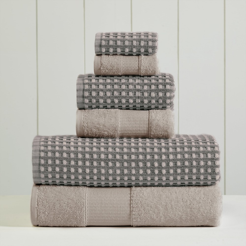 Cobblestone 6-Piece Cotton Adult Bath Towel Set, Charcoal