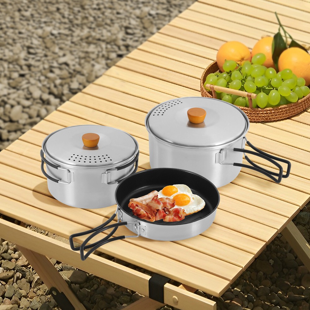 Camping Cookware Set, Camping Cooking Set, Stainless Steel Camping Pots Silver