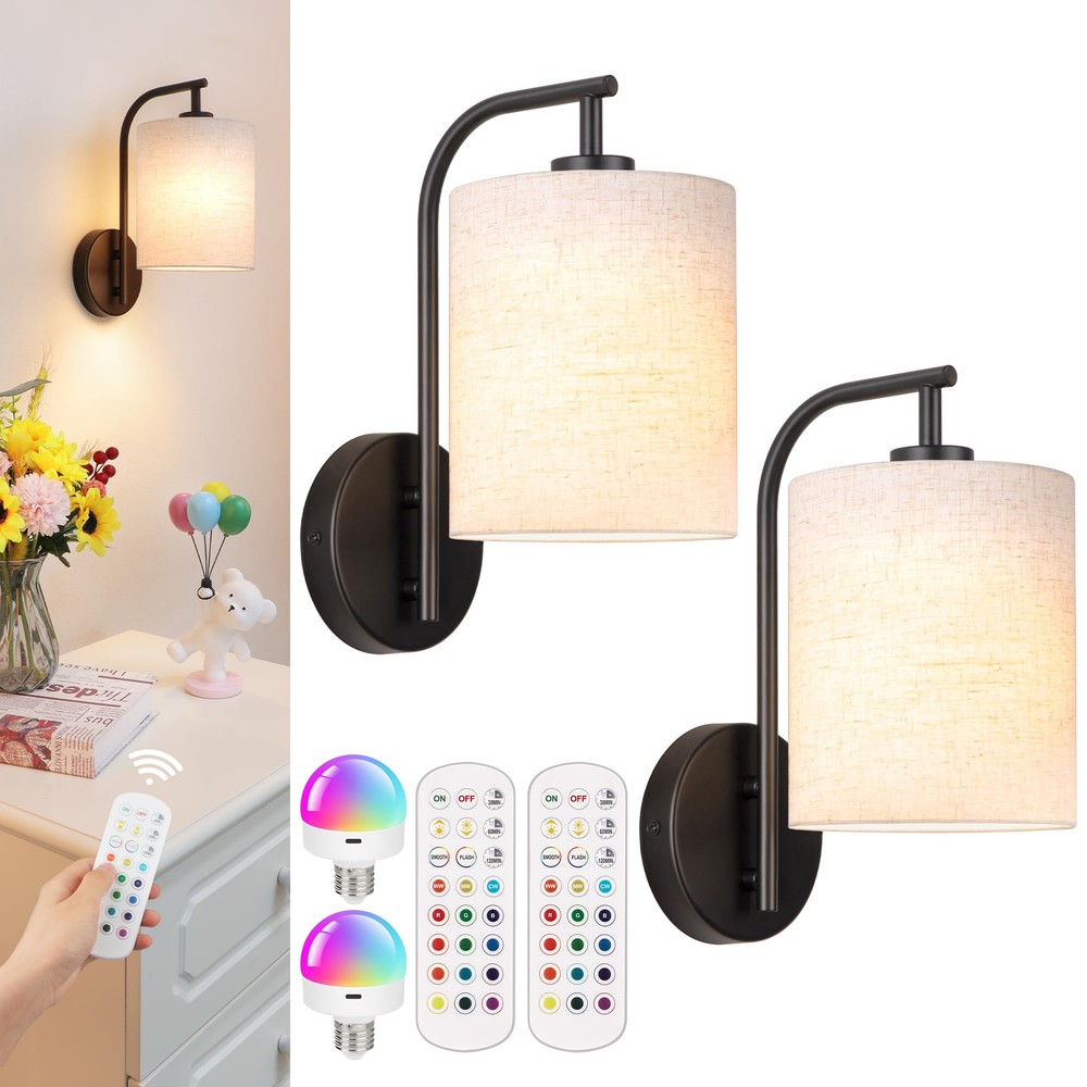 Battery Operated Wall Sconce Set of 2, Black Rechargeable Wireless Wall Light...