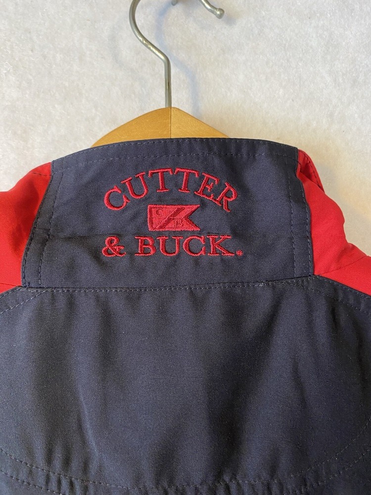 Cutter & Buck Windbreaker Jacket Men's Sz L Blue Red Full Zip Back Logo Golf