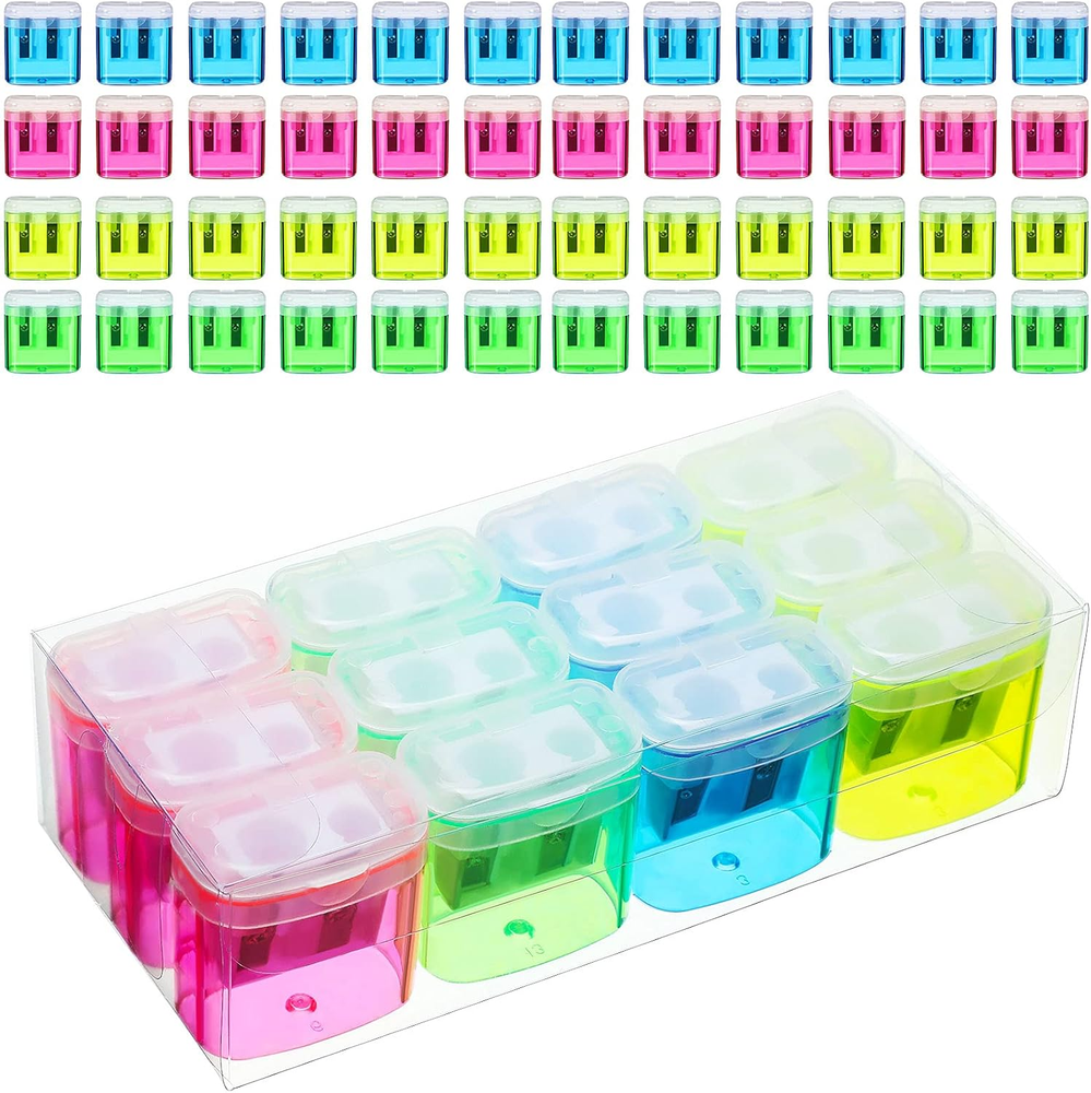 Tenare 48 Pieces First Day of School Pencil Sharpeners Manual Double Hole Pencil