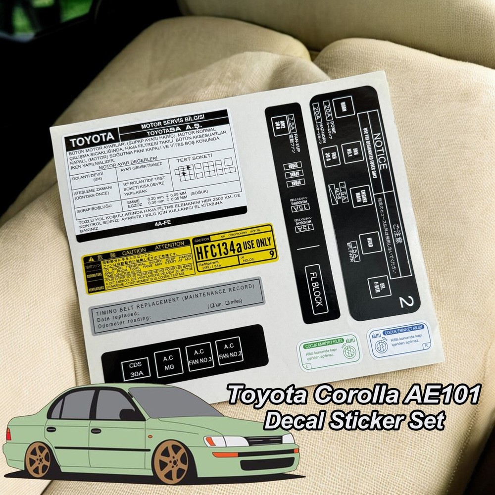 Toyota Corolla ae101 jdm  Sticker Decal Label Set , Corolla vinyl accessories