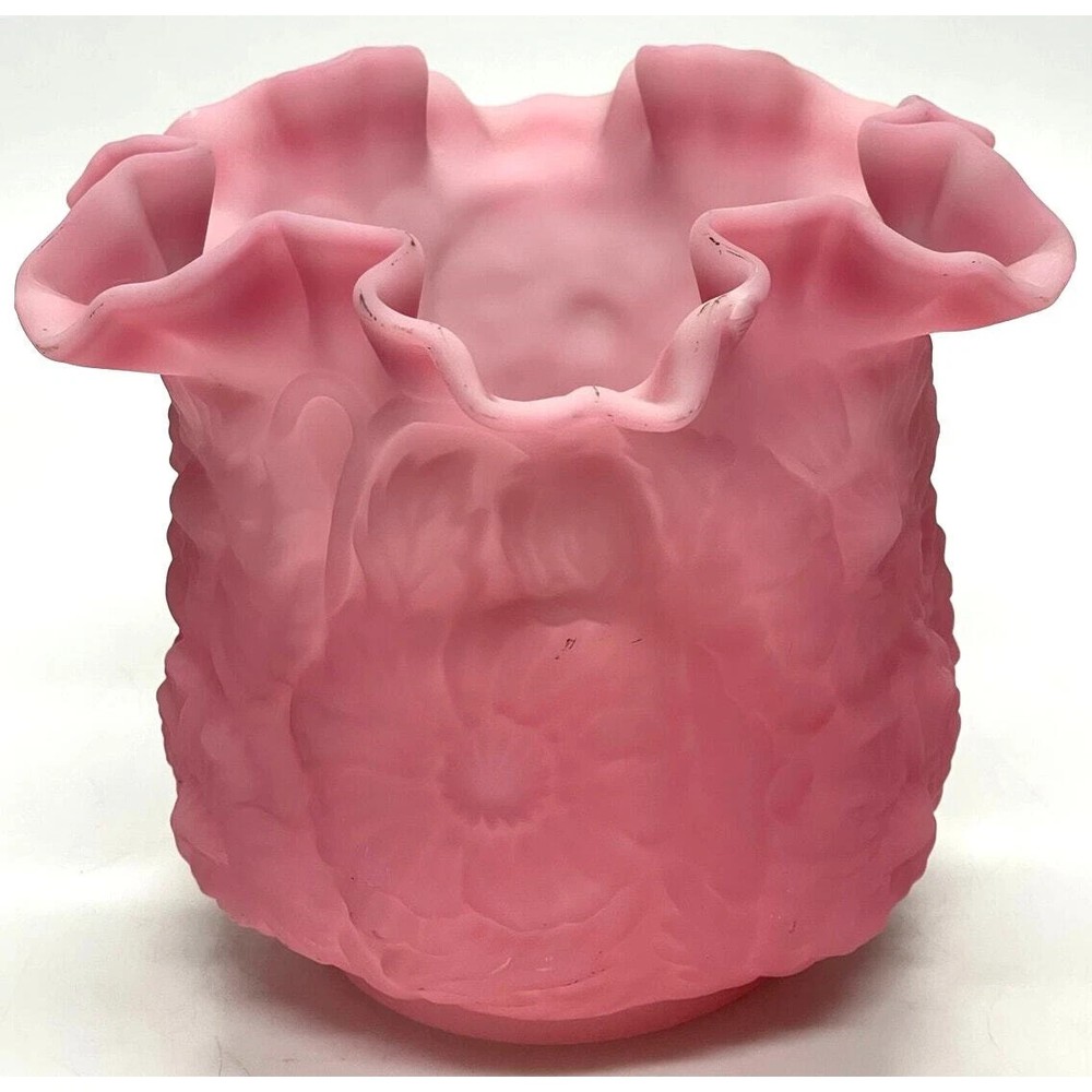 Vintage Fenton 5.5 Inch Rose Pink Satin Glass Poppy Vase