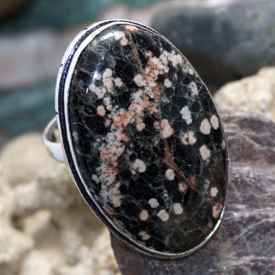 925 Silver Plated Wiper Skin Jasper Ethnic Ring Jewelry Size US 9.5 JW