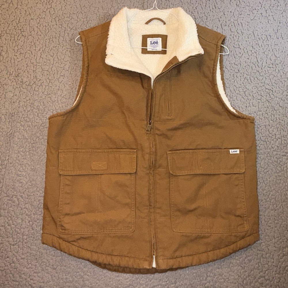 Lee Workwear Sherpa Lined Vest Mens M Brown Canvas Ranch Western Style Jacket