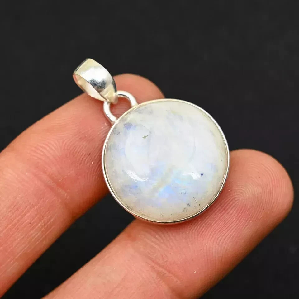 Rainbow Moonstone Gemstone925 Sterling Silver HandmadeJewelry 25 ct Pendant Gift