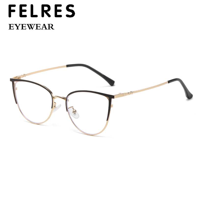 Women Metal Cat Eye Anti Blue Light Eyeglasses Clear Lens Retro Glasses Frames