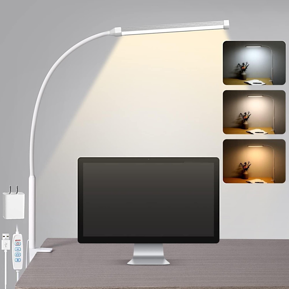 LED Desk lamp with Clamp, Eye-Caring Clip on Lights for S1 White and Silver