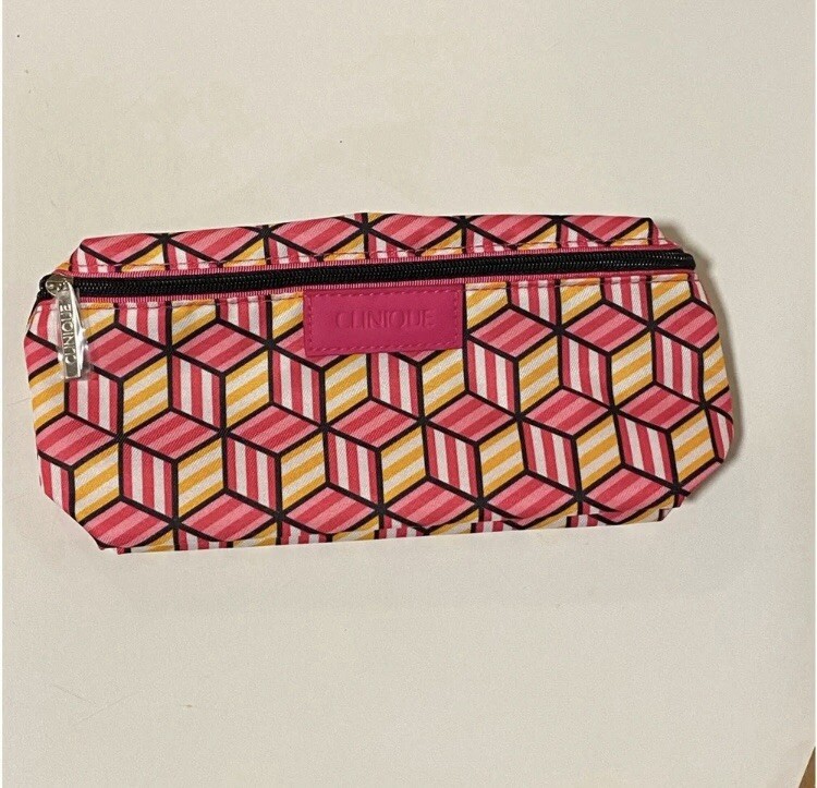 Clinique Pink Yellow Geometric Makeup Skincare Travel Bag New