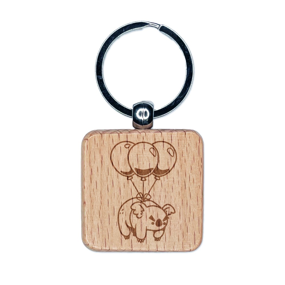 Drop Bear Angry Koala Balloon Engraved Wood Keychain Charm