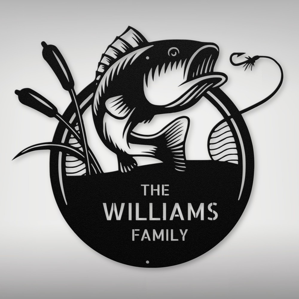 Personalized Fish Chasing Hook Metal Sign Custom Fishing Wall Decor