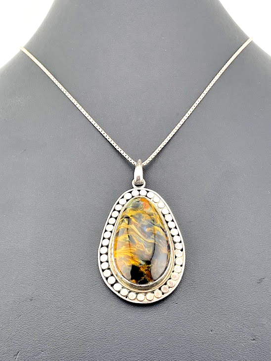 SAJEN 925 STERLING SILVER PIETERSITE TEARDROP NECKLACE 24