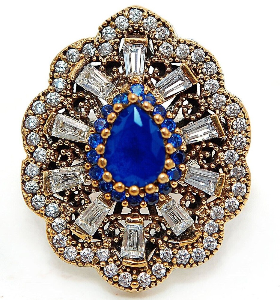 Exquisite 925 Sterling Silver Ottoman-Era Style 6CT Sapphire Ring Size 8 HB2-3