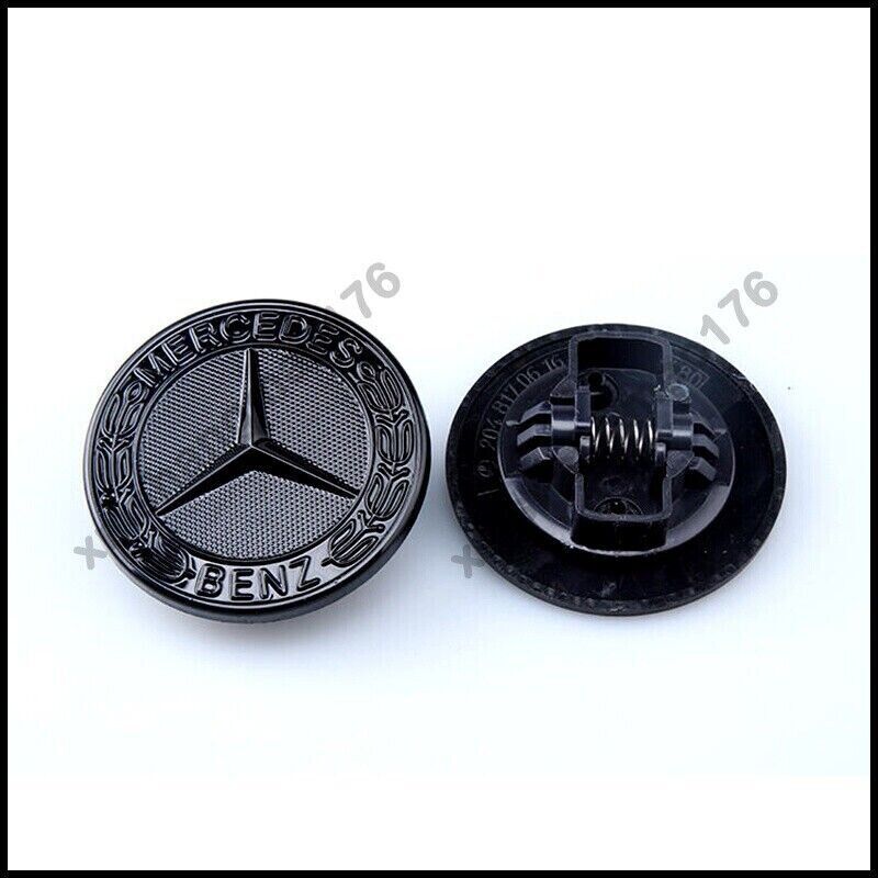 Glossy Black AMG Hood Emblem for Mercedes W205 W213 Flat Laurel Wreath Badge