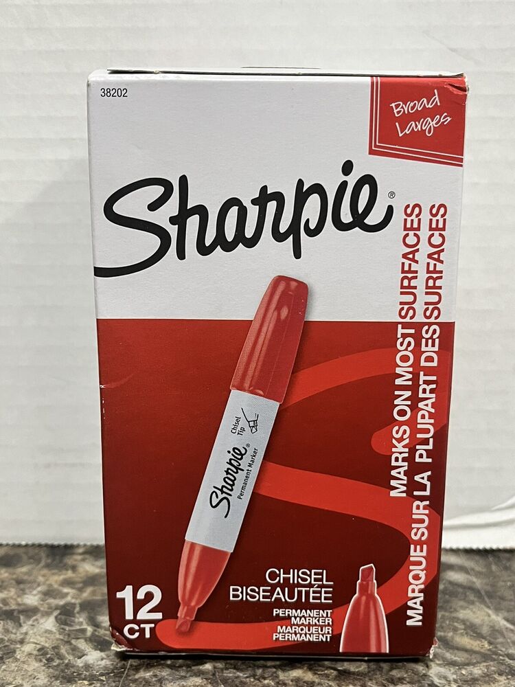 Sharpie Permanent Markers, Chisel Tip, Red, 12 Count, 38202