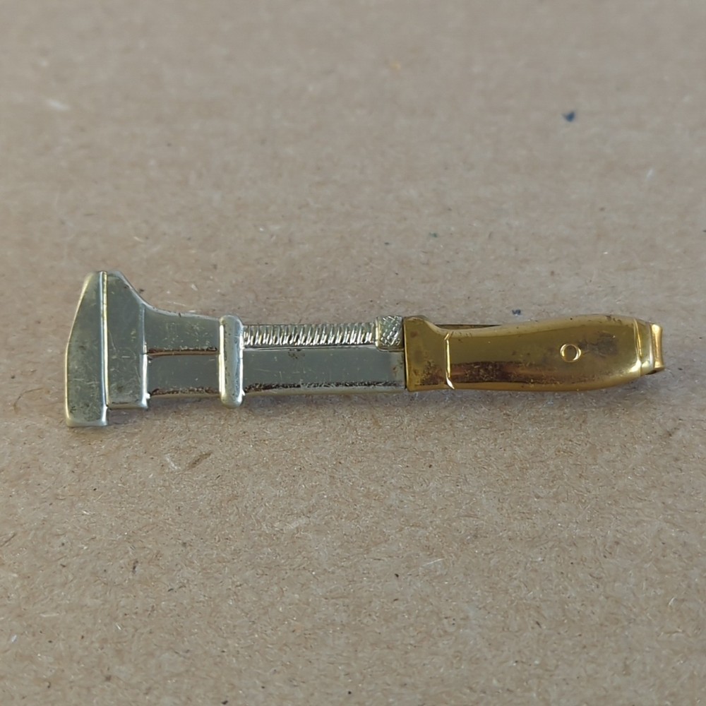 Vintage Gold Tone Plumber Wrench Tie Clip 3 Inch Mechanic Style