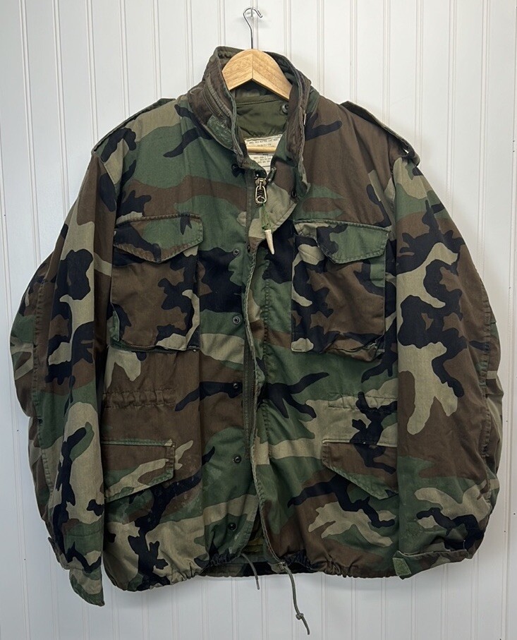 Vintage Woodland Camo M-65 Cold Weather Field Coat W/ Liner Sz M