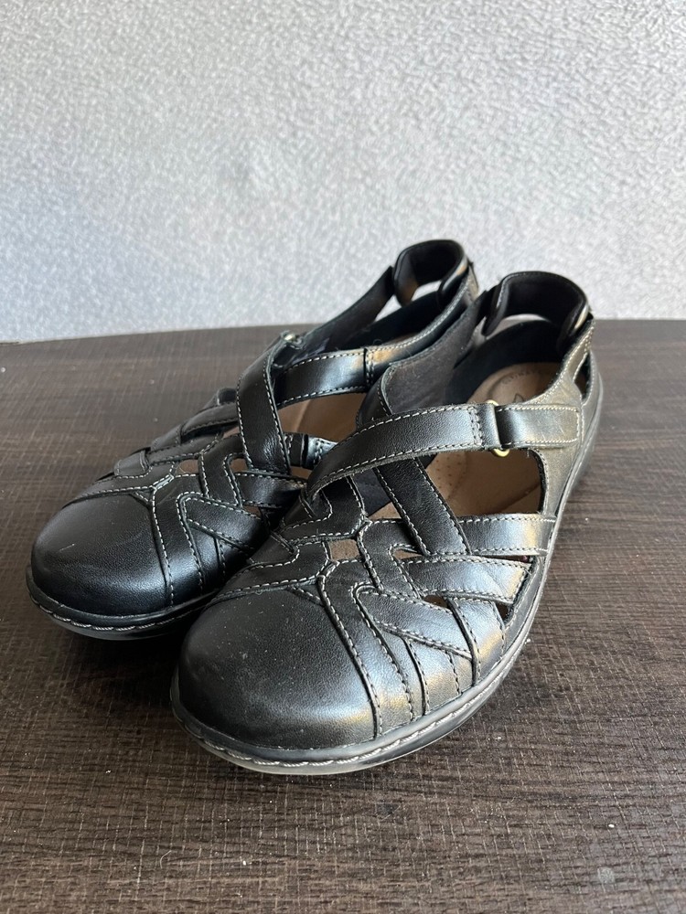 Clarks Womens Cora Dream Loafers Black Leather Size 7M Comfort Sandals