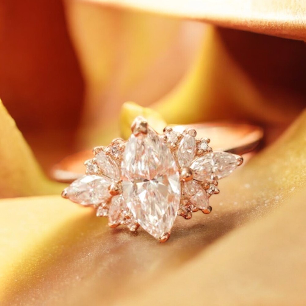 18k Yellow Gold Ring IGI Lab Grown 2.25 Ct Marquise Cut Diamond E F VVS2 Weddin