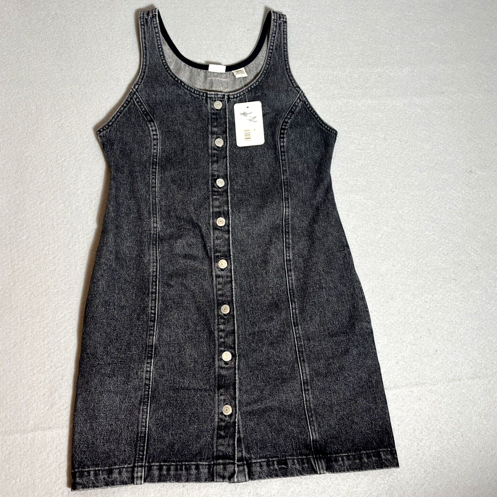 NWT Levis Tuli Denim Mini Dress Size Medium Black Acid Wash Button Front