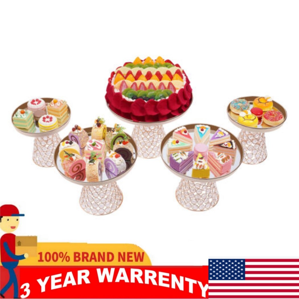 5-Piece Crystal & Iron Cake and Cupcake Stand Set for Elegant Event Displays New