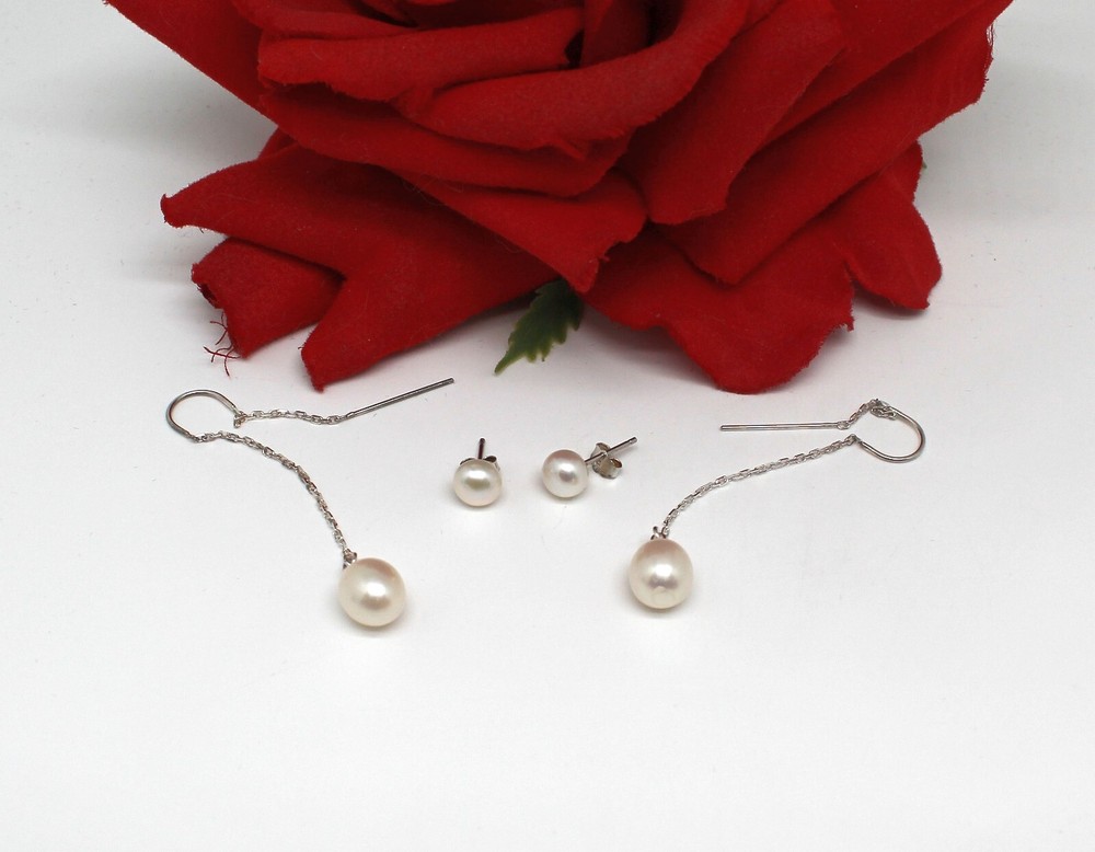Sterling Silver & Cultured Pearl  Pierced  Earrings  Set Lot JTV  Cat RESCUE
