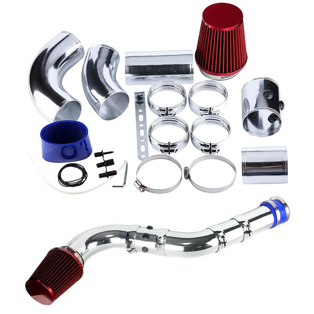 3in Car Air Intake Red Pipe Diameter Kit W/Cold Air Intake Filter Clamp Adapter