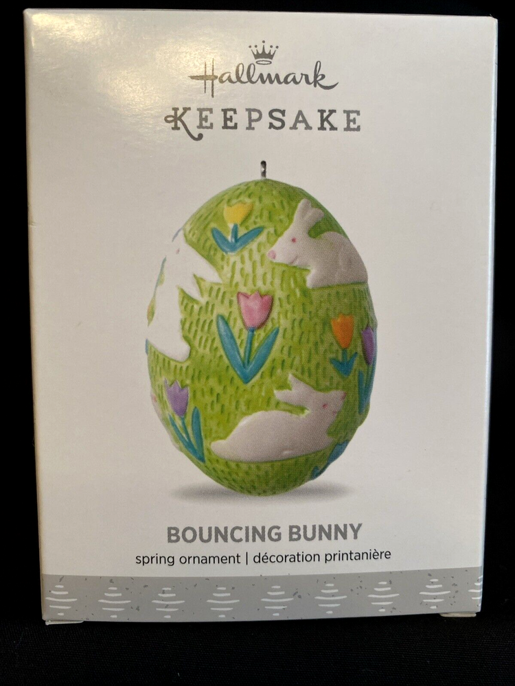 2017 Hallmark BOUNCING BUNNY Porcelain Egg Easter / Spring Ornament -NEW